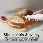 Electric Knife Set with Reciprocating Serrated Blades by Hamilton Beach – 7.3", Stainless Steel, White, Model 74251