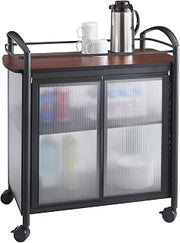 Safco Impromptu Refreshment Cart, 200 lbs. Capacity, Double Doors, Swivel Wheels, Cherry Top, Black Frame