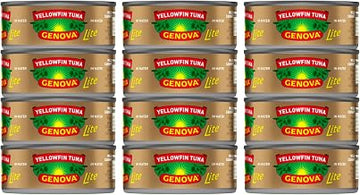 Genova Premium Lite Yellowfin Tuna in Water, Wild Caught, Solid Light, 5 oz. Can (Pack of 12)