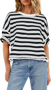 Womens Oversized Shirts Striped Half Sleeve Tops Casual T Shirts