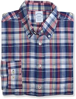 Brooks Brothers Mens Regular Fit Madras Cotton L/S Plaid Button Down Shirt,
