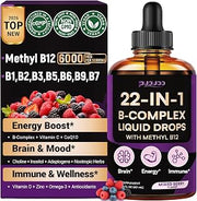 Vitamin B Complex Liquid Drops, 22-in-1 Active B Formula | Methylated B Vitamins with Lion's Mane, CoQ10 & Magnesium to support energy, focus, brain health & daily wellness