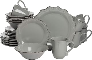 10 Strawberry Street Oxford Gray 24 Piece Dinnerware Set