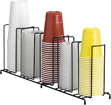 Dispense-RITE WR-5 Cup and Lid Organizer, Five-Section Wire Rack for 8 oz to 44 oz Cups and Lids, Reinforced Powder-Coated Steel, Compact 5" Countertop Design, Black