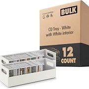 Stock Your Home 12-Pack CD Storage Box, Organizer Shelf for DVDs, Cassette Tapes, Disc Holder Stores Up to 40 CDs, Faux Leather (White Interior)