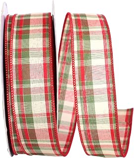 Reliant Ribbon Plaid Prime Value Wired Edge Ribbon, 1-1/2 Inch X 50 Yards, Red/green