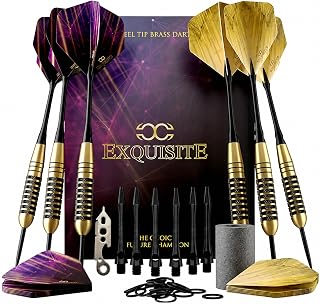 Premium Steel Tip Darts Set - Professional Darts, Brass Barrels, Metal Tip Darts, Extra Flights, (12) Aluminum Shafts 35/48, O-Rings, Dart Tool, Dart Sharpener, Darts Case