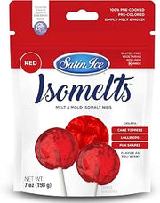 Satin Ice Isomelts for Making Lollipops (Red) (7oz Pouch) – No Prep Isomalt, Pre-Colored, & Sugar-Free