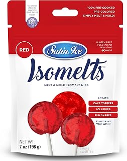 Satin Ice Isomelts for Making Lollipops (Red) (7oz Pouch) – No Prep Isomalt, Pre-Colored, & Sugar-Free