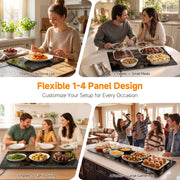 FEPPO Modular Warming Tray, 47x16 Inch Glass Surface, Marble Black