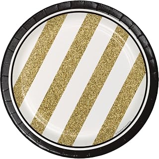 Creative Converting 8-Count Sturdy Style 7-Inch Paper Dessert Plates, Black and Gold