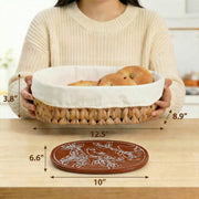 YANGQIHOME Woven Bread Basket with Warming Stone, 9 x 12.6 x 3.9 Inches, Water Hyacinth