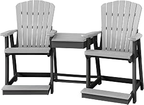 American Furniture Classics OS Home and Office Model 514LGB-K Counter Height Settee Table Combo in Light Grey with a Black Base, Made in The USA and Constructed from High Density Poly Resin