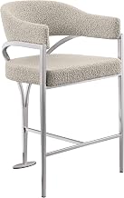Modern Bar Stool with Curved Back & Sleek Metal Frame - Luxury Counter Seating, Bouclé or Leath-Aire Upholstery, Silver/Gold Finish (1-Pack) (Gray/Silver, Boucle)