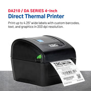 DA210 Shipping Label Printer by TSC – 11 x 7.6 x 7.2 inches, Black, Model 99-158A001-00LF