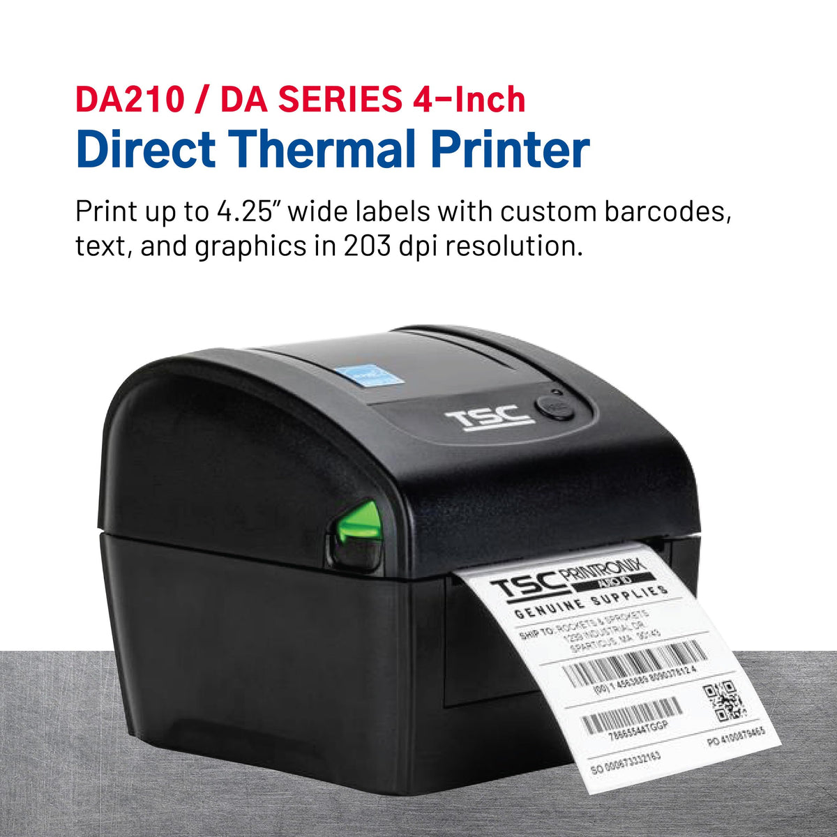 DA210 Shipping Label Printer by TSC – 11 x 7.6 x 7.2 inches, Black, Model 99-158A001-00LF