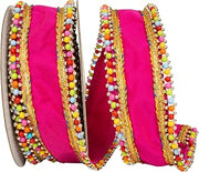 Reliant Ribbon Beaded Candy Edge Deluxe Wired Edge, Fuchsia, 2-1/2 Inch, 5 Yards