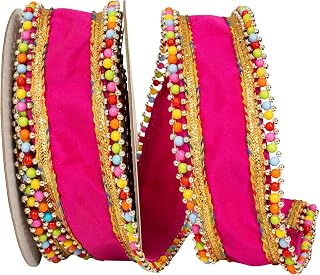 Reliant Ribbon Beaded Candy Edge Deluxe Wired Edge, Fuchsia, 2-1/2 Inch, 5 Yards