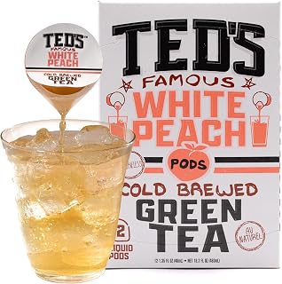 Ted's Tea by Java House - Single Serve Liquid Concentrate Pods - Peel and Pour - White Peach Green Tea - Pack of 12