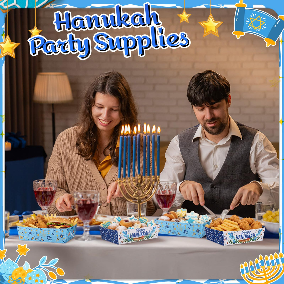 Harloon Hanukkah Serving Trays, Disposable Paper, 36 Count