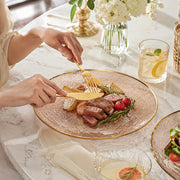 Liacere Plastic Plates, 60 Piece Set, Brown with Gold Rim