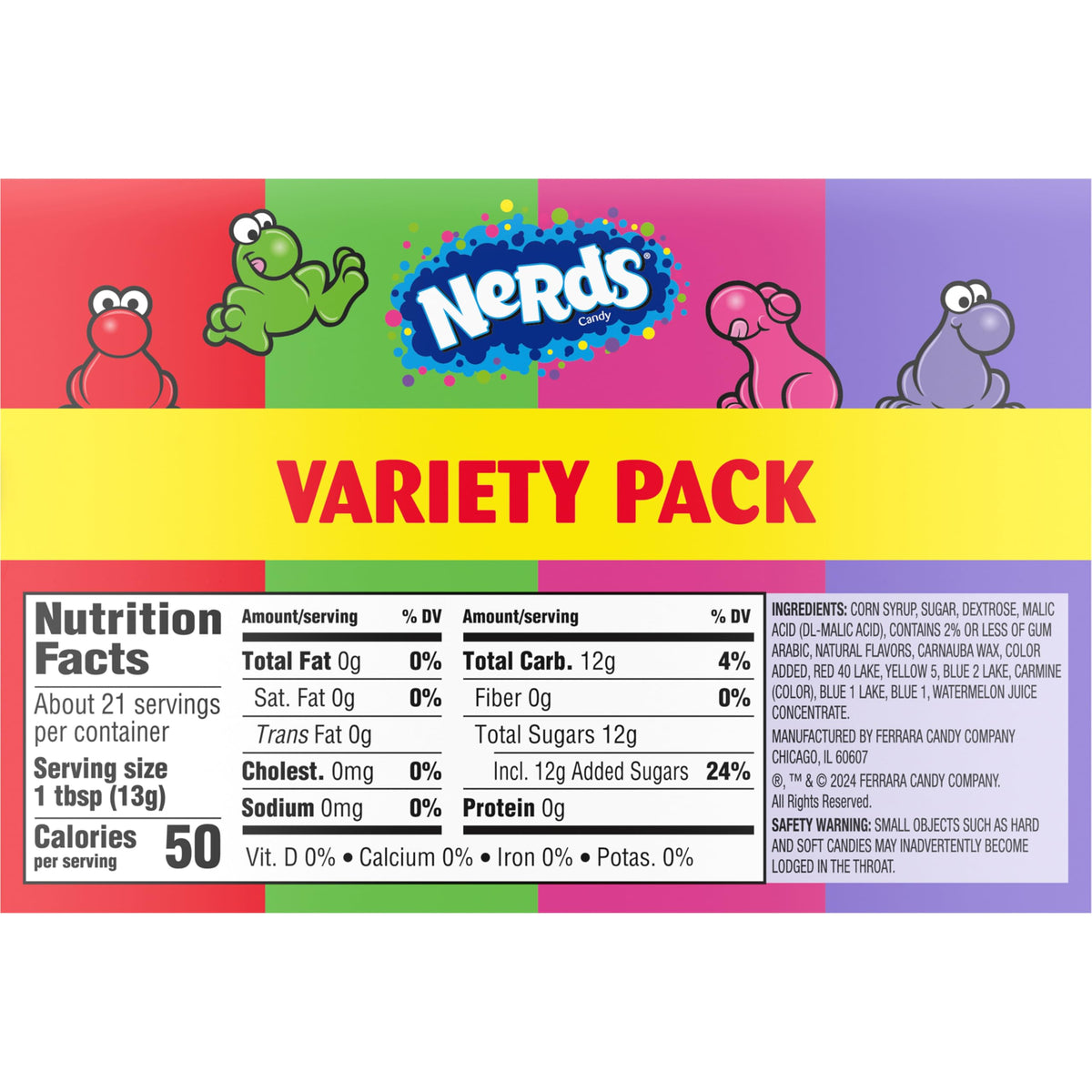Nerds 1.65 Ounce (Pack of 6) / Dual Variety Grape & Strawberry, Watermelon & Cherry (6 Count) / Assorted Hard Candy