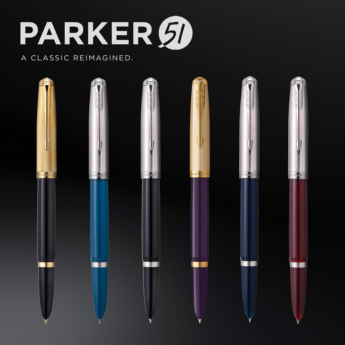 51 Fountain Pen | Deluxe Plum Barrel with Gold Trim | Fine 18k Gold Nib with Black Ink Cartridge | Gift Box by Parker – 1 Count (Pack of 1), Resin, Plum, Model 2123516