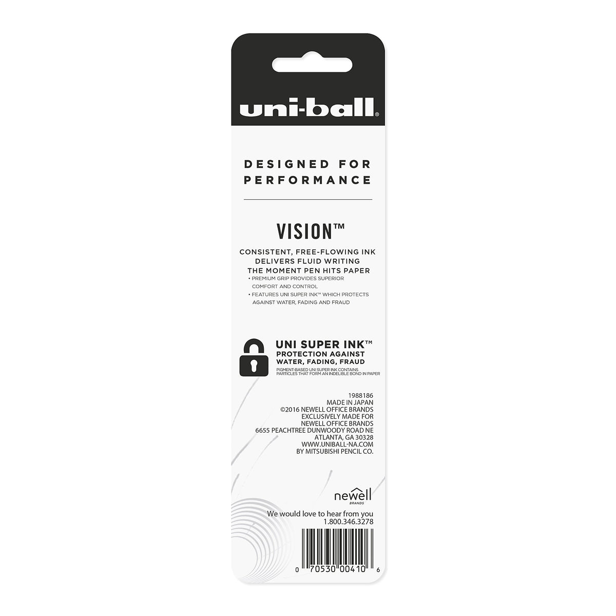 Vision Rollerball Pens by Uni-Ball – 1 Count (Pack of 1), Plastic, Black, Model 1824106