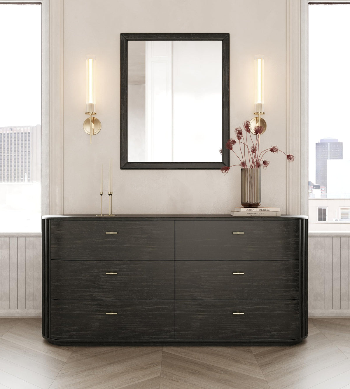 Fields - Modern Black Acacia Mirror by Limari Home – 31.5"L x 39.2"W, Glass, Black, Model LIM-82590