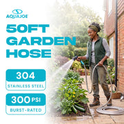 50-Foot Heavy Duty Garden Hose by Aqua Joe – 50 Feet, Outer Layer: Stainless Steel, Inner Core: PVC, Silver, Model AJSGH50