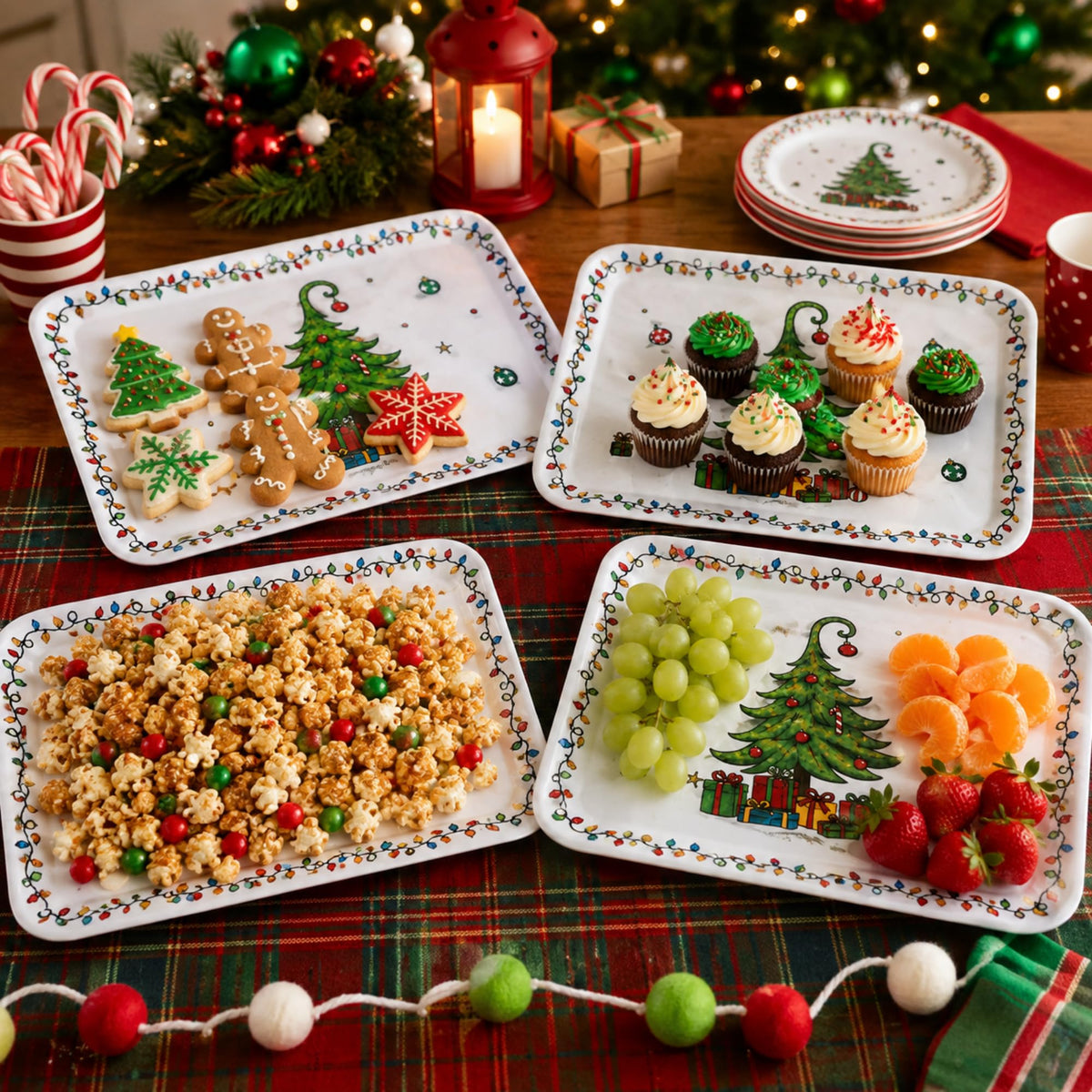 Havawish Christmas Tree Platters, 15.2 x 11 Inch Melamine Set, Multicolor
