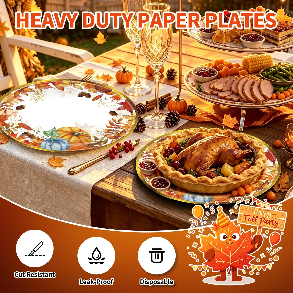 FATLBSEV Fall Dinnerware Set, 50 Pieces, Oval Plates and Napkins
