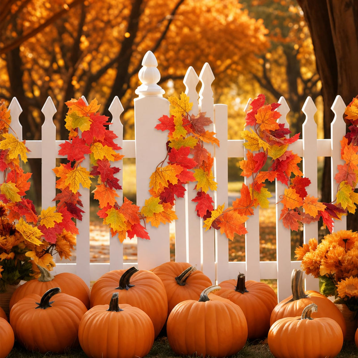 Mega-Loopolis Maple Leaf Garland, 12 Ft Total Length, Classic Fall