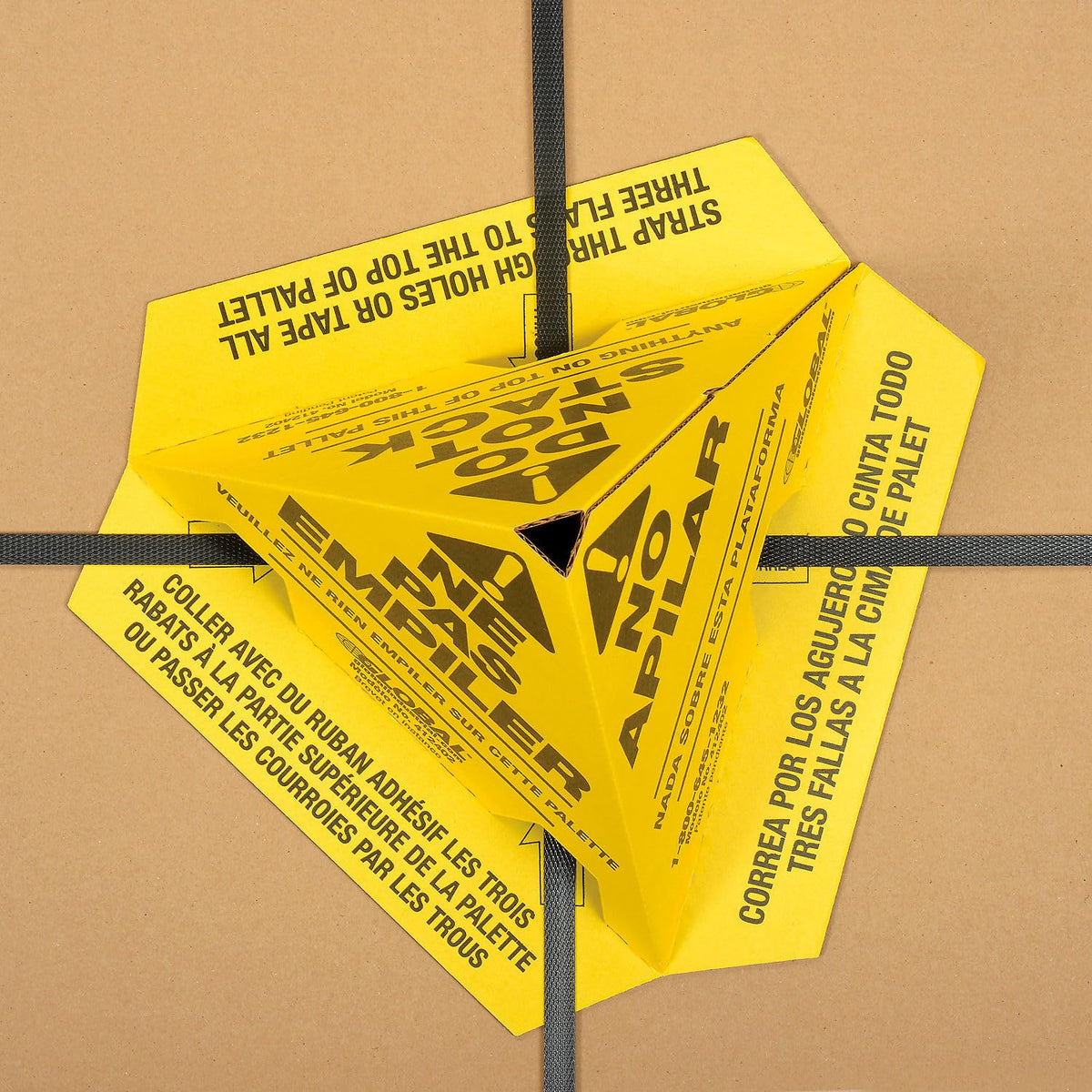 Trilingual "Do Not Stack" Printed Pallet Cones by Global Industrial – 8 x 8 x 10, Corrugated Cardboard, Yellow, Model 412402