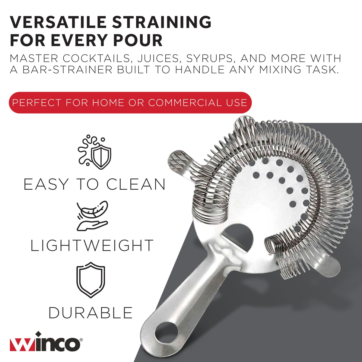 Winco 1 / Stainless Steel / Round, Wire Mesh, Reinforced Rim Bar Strainers