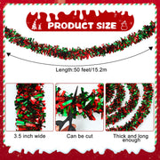 Commercial 50 Ft Christmas Tinsel Garland Red and Green Metallic Twist Garland Decoration Shiny Christmas Tree Hanging Garlands Ornament for Xmas Tree Home by Fairooth – 50 feet x 3.54 inch, Plastic, Colorful, Model Christmas Tinsel Garland-1