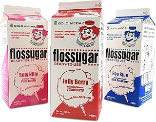 Gold Medal Cotton Candy Floss Sugar- Blue Raspberry, Pink Vanilla, Strawberry-1/2 Gallon-Three Pack