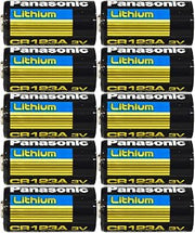 Panasonic CR123A Lithium 3V Photo Lithium Batteries, 0.67" Dia x 1.36" H (17.0 mm x 34.5 mm) (Pack of 10)