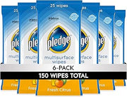Pledge pH Balanced Multi Surface Cleaning Wipes, Fresh Citrus, 25 ct, 6 pk