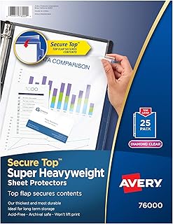 Avery Diamond Clear Top Sheet Protectors, Super Heavyweight Page Protectors for 3 Ring Binder, Clear Binder Sheet, 25 Count (76000)