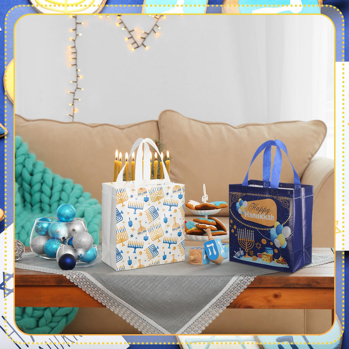 Tegeme Hanukkah Gift Bags, 9 x 8.7 x 4.3 Inches, Pack of 24