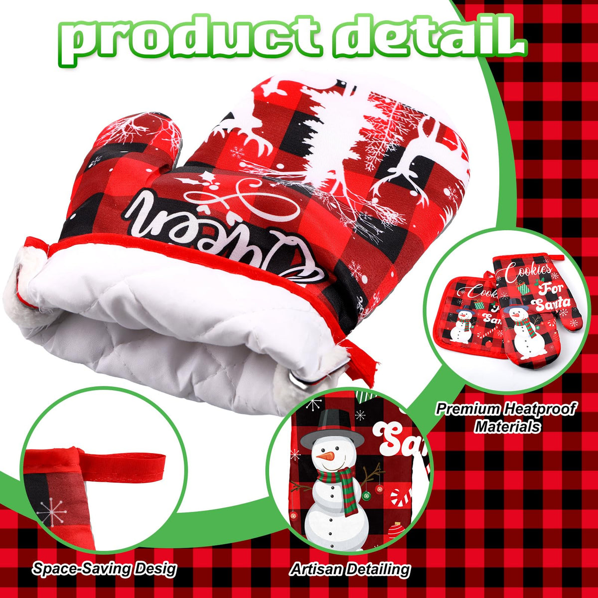 Qinyoung Christmas Oven Mitts and Pot Holders Set, 48 Pieces, Buffalo Plaid