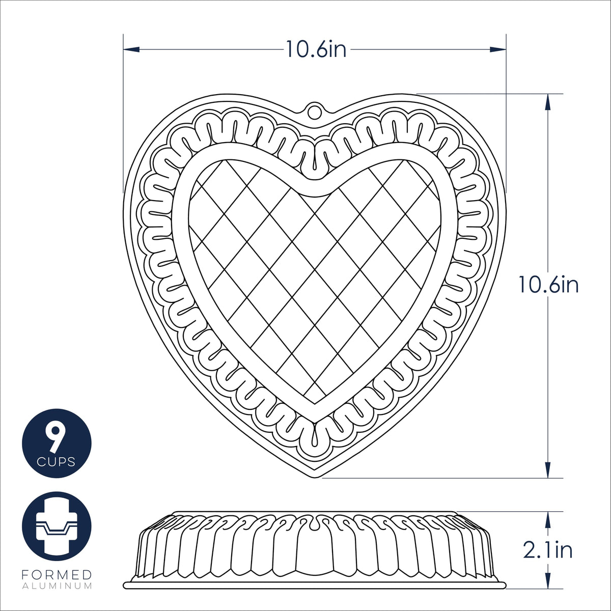 Formed Quilted Heart Pan by Nordic Ware – 9 Cup, 9.0 cups, Aluminum, Golden Hour, Model 31822