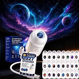 2027 Upgraded Hd Smart Dynamic 5D Holographic Night Light Projector, Plug and Play Hd Star Projector with 24 Films, 2-in-1 Galaxy Star Projector, 360 Rotating, USB Powered (24 Projection Films)