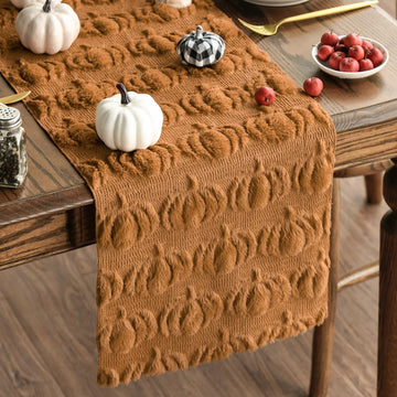 Artoid Mode Faux Fur Pumpkin Table Runner, 13 x 72 Inch, Caramel