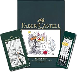 Faber-Castell Artist Gift Kit, Including A4 Sketch Pad, 12 x Castell 9000 Pencils and 4 x Pitt Artist Pens