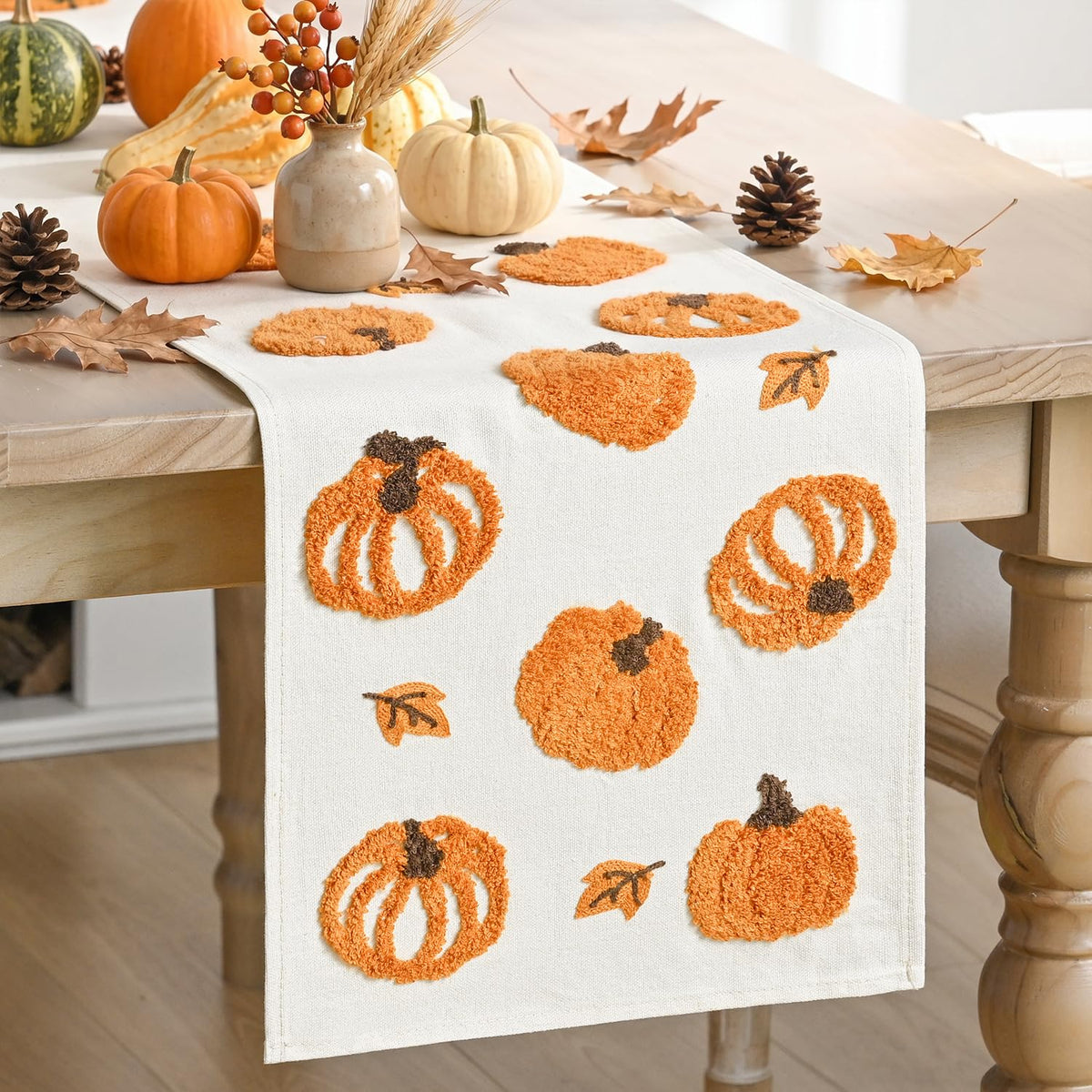 Artoid Mode 3D Chain Embroidery Table Runner, 13 x 72 Inch, Beige