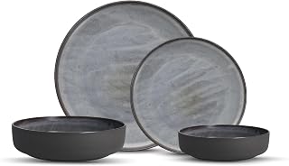 Fortessa Northern Lights Stoneware 16 Piece Dinnerware Set, Service for 4, Borealis Silt