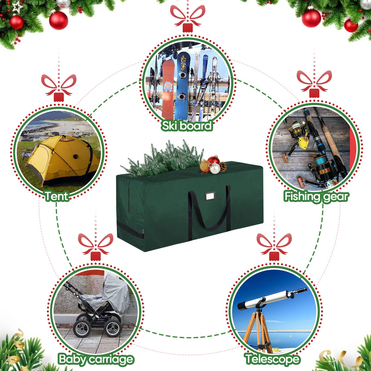 Baleine Christmas Tree Storage Bag, 7.5 Feet, Green