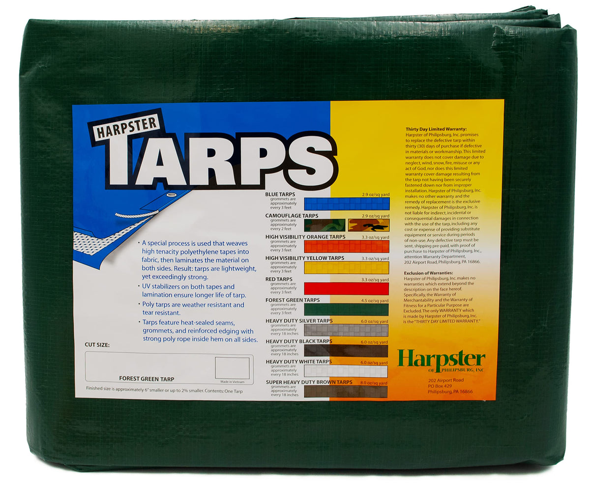 15 Ft. x 15 Ft. Forest Green Tarp - 4.5 Oz. by HARPSTER TARPS – 15 Ft. x 15 Ft., Aluminum, Green, Model G15x15